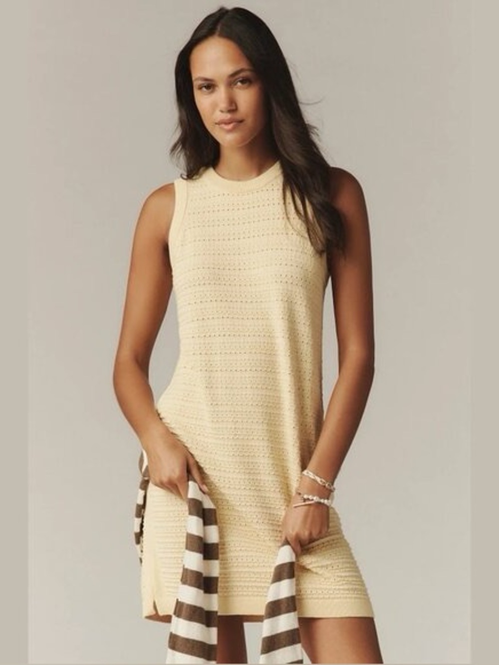 Varley Mindy Contrast Stitch Knit Mini Dress in yellow